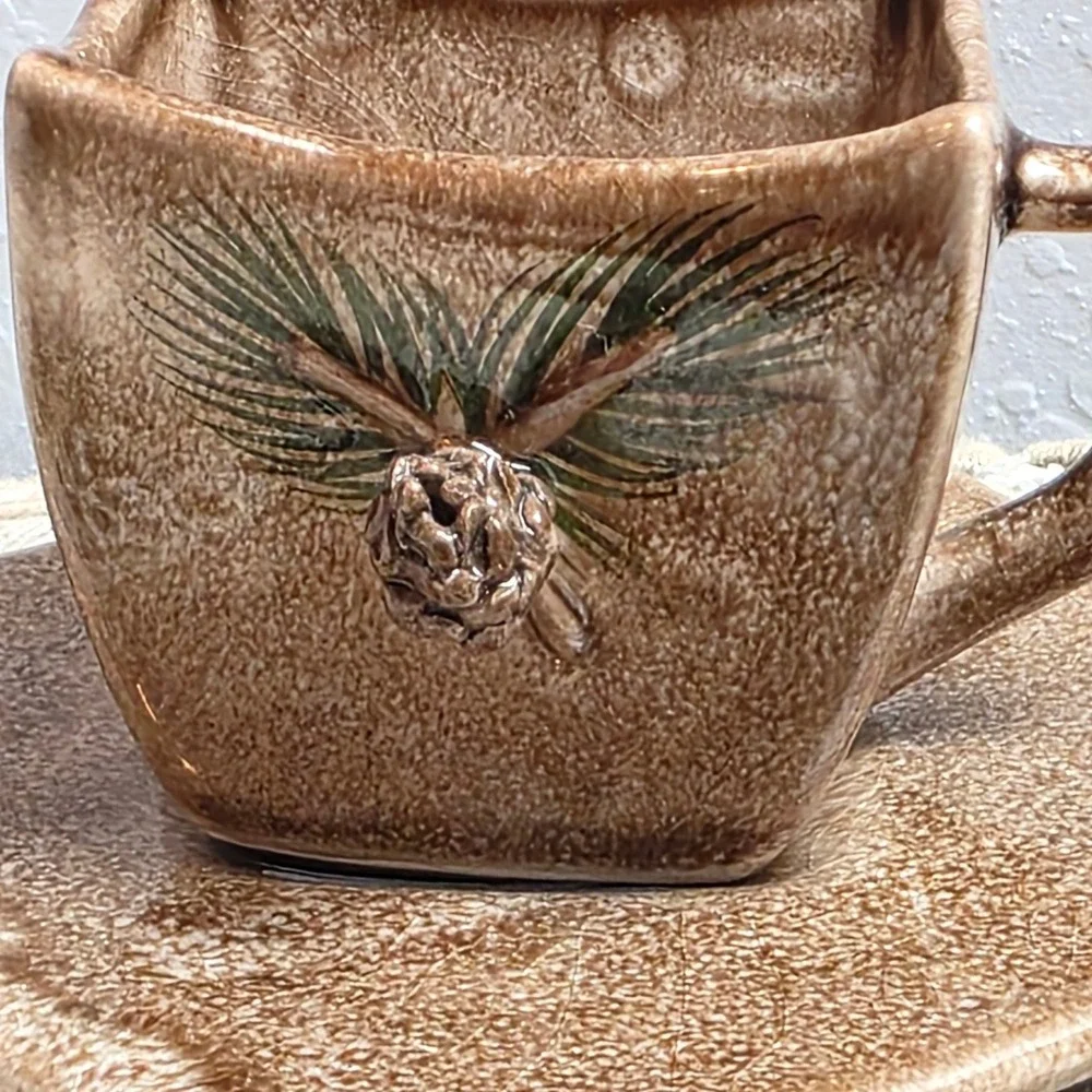 CLEARANCE 💲6️⃣ Mini Rustic Ceramic‎ Pinecone Cup Saucer Cabincore
